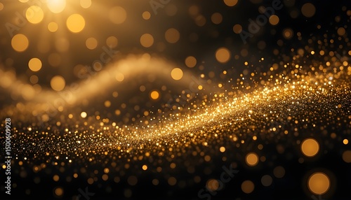 Gold Glitter Shimmer Dust with Shiny Light Particles on Dark Abstract Background for Luxury Designs