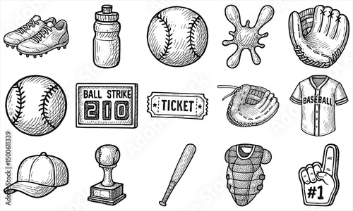 Hand Drawn Baseball Elements Set