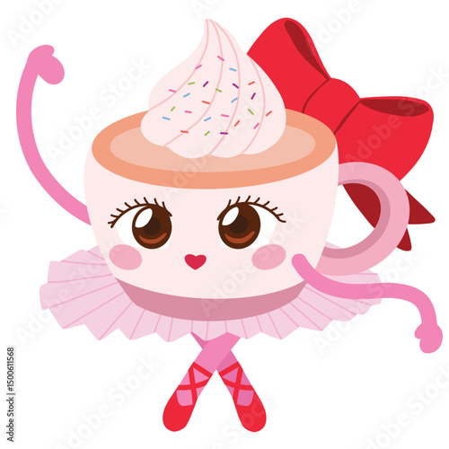 Ballerina cappuccina brain rot italian animals gen alpha young woman a cup of coffee doing ballet illustration