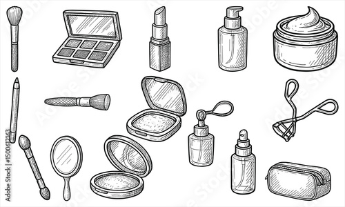 Hand Drawn Makeup Tools Set