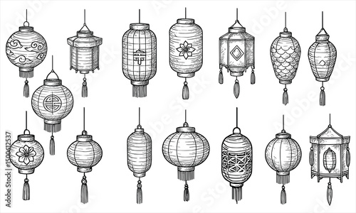 Hand Drawn Chinese Lantern Set