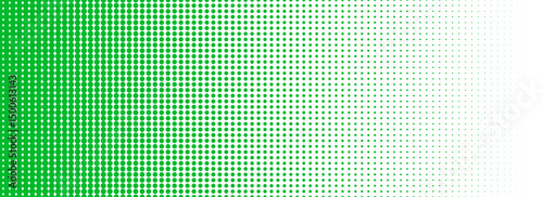Green halftone gradient texture. Fading cartoon polka dot background. Repeated dotted gradation pattern. Vanishing comic pop art overlay backdrop. Rasterized halfton patern effect wallpaper. Vector