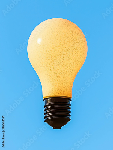 Bright light bulb against a clear blue sky representing creativity, innovation, inspiration, and ideas for design, art, and technology projects