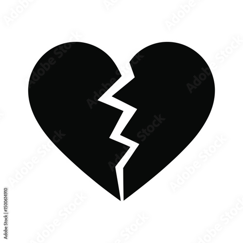Broken Heart Icon Black Silhouette Graphic Design