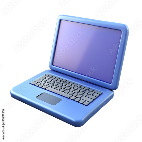 3d modern portable laptop computer icon with blank screen isolated on white