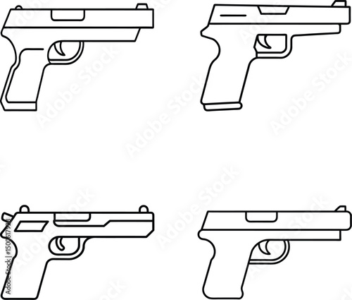 gun and bullets line art vector illustration