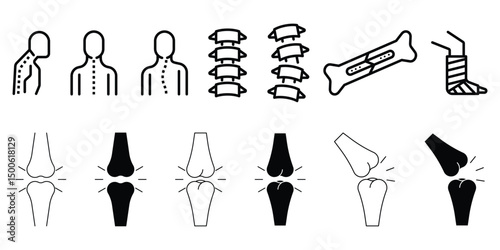 Orthopaedics. Bone Joint icon Spine, Back, Corset, Cast. Human knee bone joint vector icon logo or illustration. 