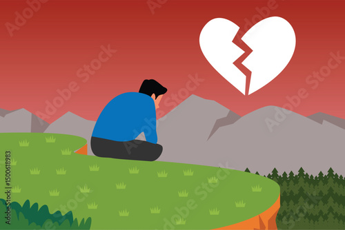 Man Heartbroken on a Cliff