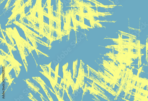 Rough yellow strokes on blue canvas. Abstract background for header poster banner backdrop design