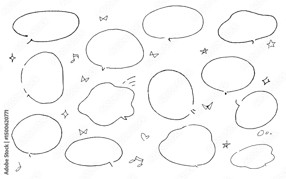Fototapeta premium シンプルな線の手書きの吹き出しセット ベクター(モノクロ)