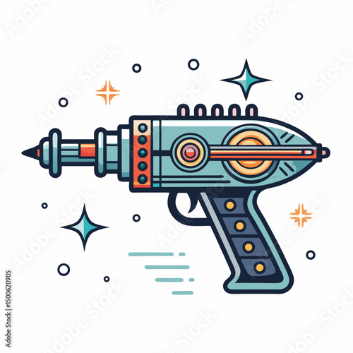 Create a vector illustration of a bold, futuristic alien blaster weapon with thick, black strokes.  High detail, sci-fi style.