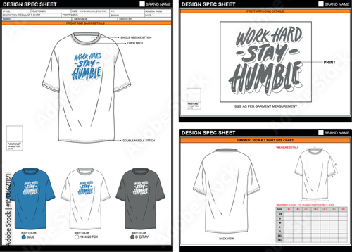 STAY HUMBLE PRINT ON LARGE TEE SHIRT EDITABLE EMPTY TECHPACK MEASUREMENT TEMPLATE