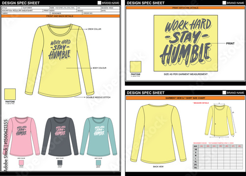 STAY HUMBLE PRINT ON PREMIUM SOLID LONG SLEEVE TEE EDITABLE EMPTY TECHPACK MEASUREMENT TEMPLATE