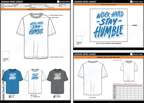 STAY HUMBLE PRINT ON REGULAR FIT HALF SLEEVE TEE EDITABLE EMPTY TECHPACK MEASUREMENT TEMPLATE