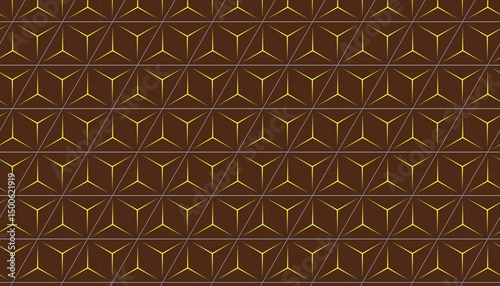 Abstract Gold Triangle Geometric Background design. Wooden wall with geometric triangular pattern close-up