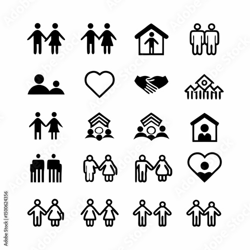 Create a bold vector illustration of a diverse family and community, emphasizing strong bonds and unity.  Include various ages and ethnicities.