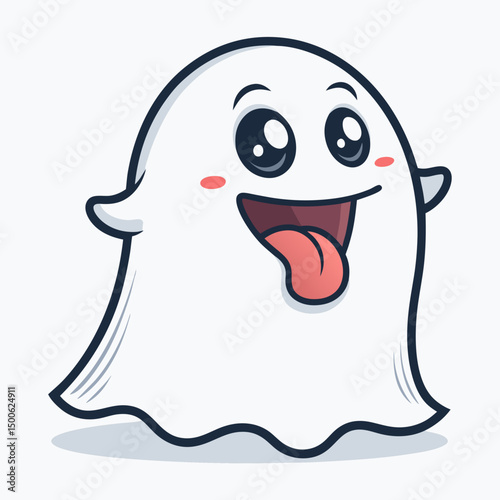 Create a vector illustration of a comical, bold-outlined ghost playfully sticking its tongue out.  Include vibrant, Halloween-themed colors.