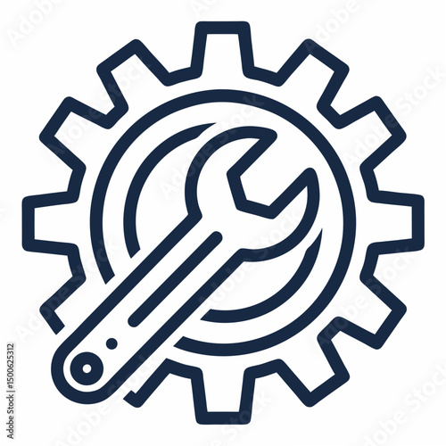 Create a bold, vector icon depicting a gear and wrench, emphasizing thick strokes for a strong, industrial aesthetic.  High resolution, clean lines.