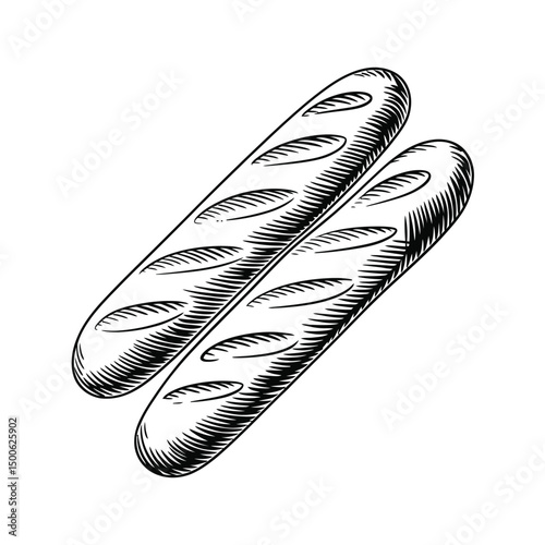 Two Crusty French Baguettes Hand Drawn Illustration