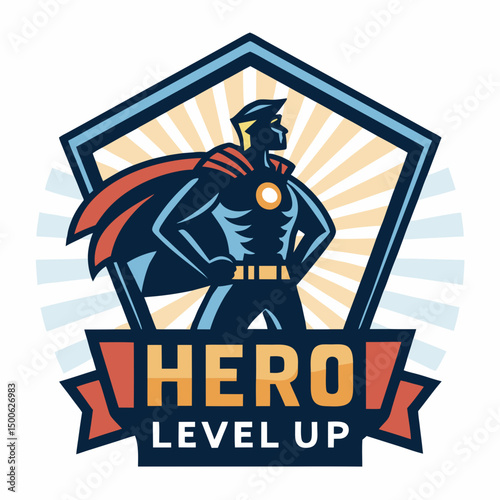 Design a bold, vector icon depicting a hero leveling up;  emphasize strong lines and impactful visual hierarchy.