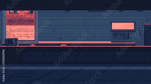 Pixelated interior scene, night
