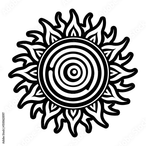 A filled style icon of spiral sun tattoo