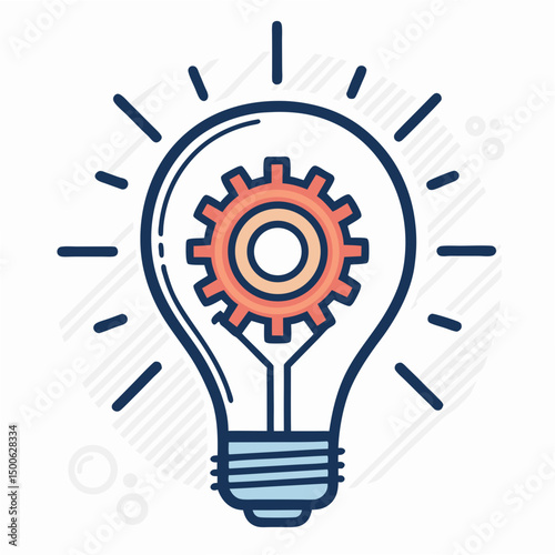 Create a bold, vector illustration of a light bulb with integrated gears, emphasizing a strong, thick outline.