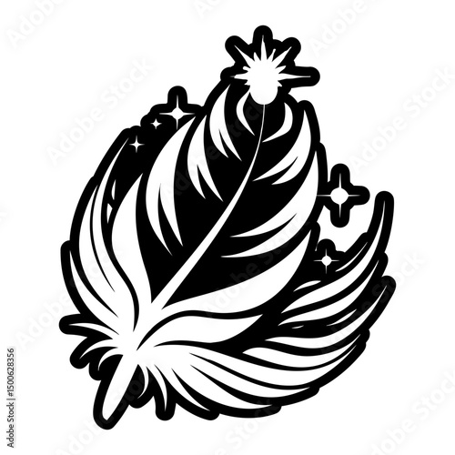 A filled style icon of feather tattoo
