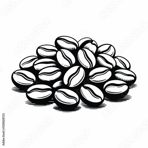 Pile of Roasted Coffee Beans Black and White Illustration