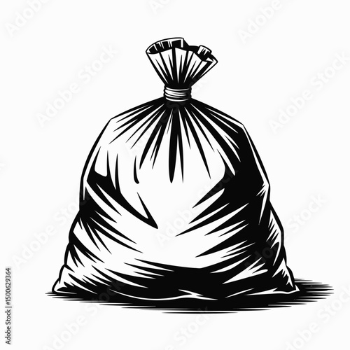 Full Black and White Trash Bag Illustration