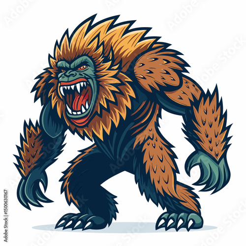 Create a bold, vector illustration of a fierce jungle monster, suitable for a mobile game (MOBA), emphasizing strong lines and impactful design.