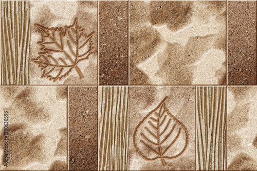 Fototapeta Naklejka Na Ścianę i Meble -  Home decorative 3d elevation wall tiles design, Seamless Ceramic Tiles Designs, Seamless Ceramic Wall tiles design Natural Stone Bricks wallpaper design Home decorative 3d elevation Background.