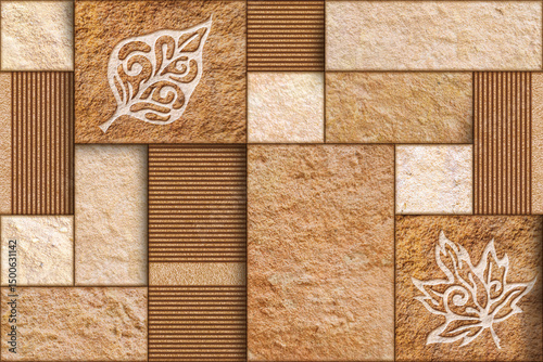 Fototapeta Naklejka Na Ścianę i Meble -  Home decorative 3d elevation wall tiles design, Seamless Ceramic Tiles Designs, Seamless Ceramic Wall tiles design Natural Stone Bricks wallpaper design Home decorative 3d elevation Background.