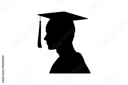 Silhouette of graduate wearing graduation cap and gown graduation, icon, vector, illustration, silhouette, clipart, horizontal, isolated assets, on transparent background