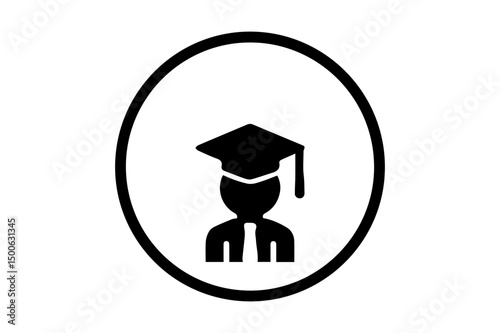 Graduate with mortarboard in oval frame illustration graduation, icon, vector, illustration, silhouette, clipart, horizontal, isolated assets, on transparent background