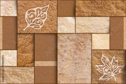 Fototapeta Naklejka Na Ścianę i Meble -  Home decorative 3d elevation wall tiles design, Seamless Ceramic Tiles Designs, Seamless Ceramic Wall tiles design Natural Stone Bricks wallpaper design Home decorative 3d elevation Background.