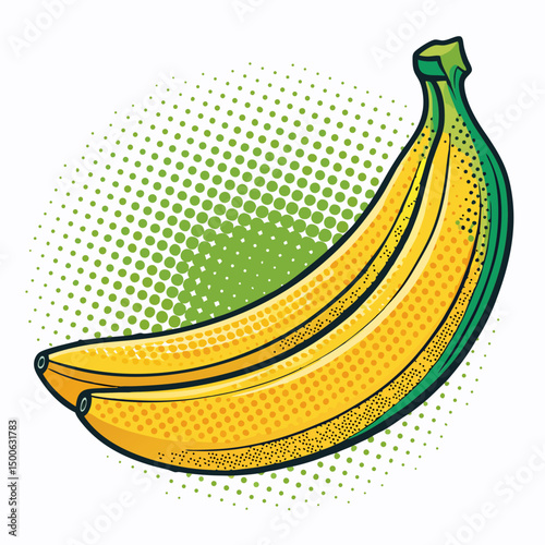 Create a bold, vector illustration of a pop art style banana with vibrant colors and a thick black outline.  Include strong shading and highlights.