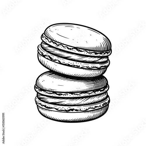 Hand Drawn Stack of Delicious Macarons French Pastry