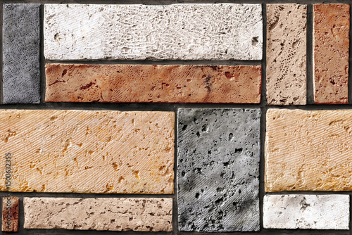 Fototapeta Naklejka Na Ścianę i Meble -  Home decorative 3d elevation wall tiles design, Seamless Ceramic Tiles Designs, Seamless Ceramic Wall tiles design Natural Stone Bricks wallpaper design Home decorative 3d elevation Background.