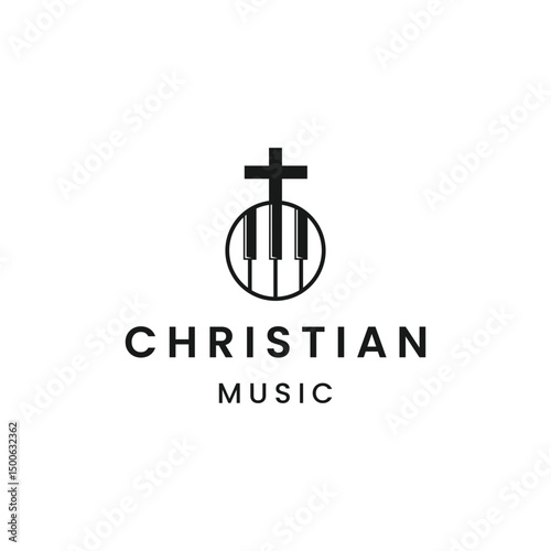 Gospel Music Choir Church with Piano Christian Catholic Cross logo design