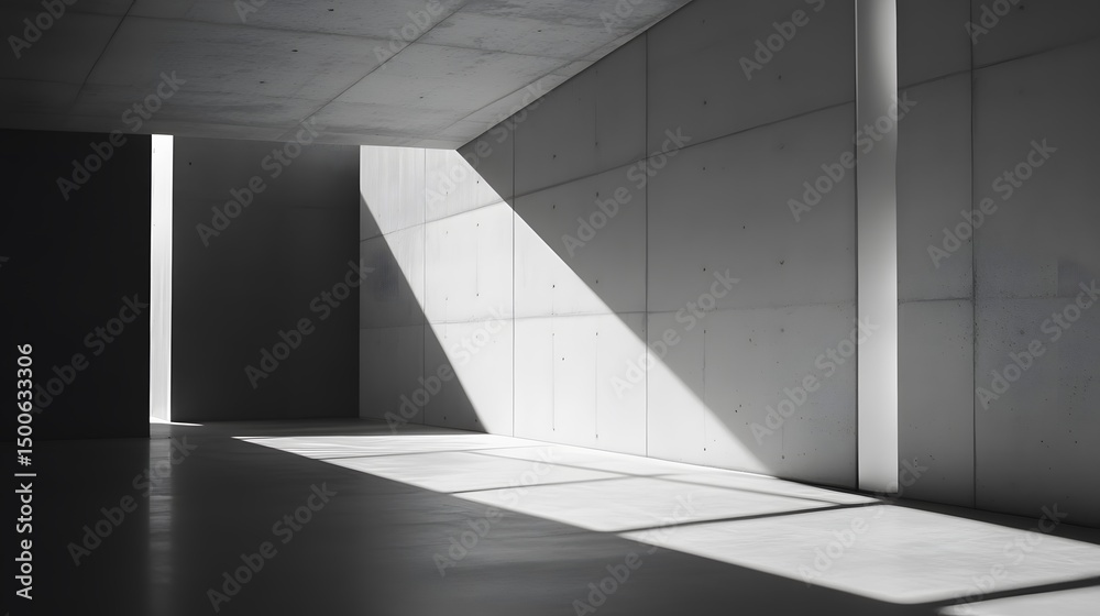 Obraz premium Modern concrete interior with dramatic shadows.