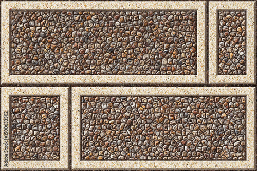 Fototapeta Naklejka Na Ścianę i Meble -  Home decorative 3d elevation wall tiles design, Seamless Ceramic Tiles Designs, Seamless Ceramic Wall tiles design Natural Stone Bricks wallpaper design Home decorative 3d elevation Background.