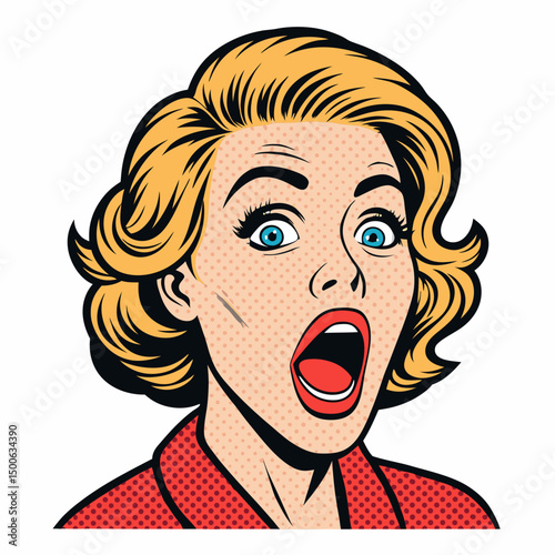 Create a bold, vector illustration of a surprised, pop art-style face with thick outlines.  Emphasis on strong lines and vibrant color.
