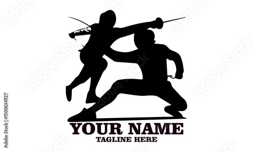 Two fencing sport duel competition line vector illustration, Two fencing sport duel competition logo design. Fencing sport logo vector design with white background