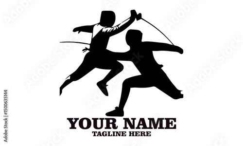 Two fencing sport duel competition line vector illustration, Two fencing sport duel competition logo design. Fencing sport logo vector design with white background