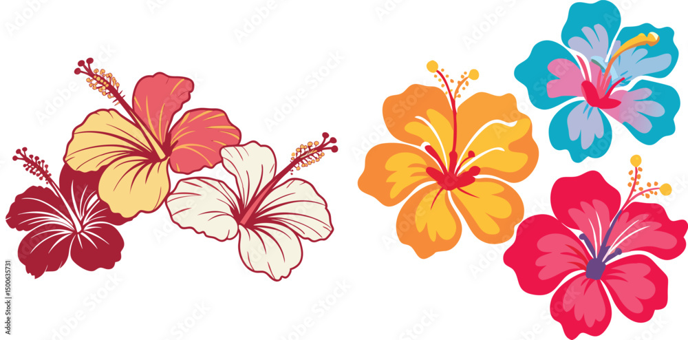 Fototapeta premium Vibrant hibiscus flowers in full bloom floral design for summer themes and tropical illustrations