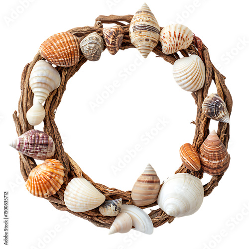 Rustic Shell Necklace with Driftwood Isolated on Transparent Background