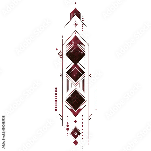 Abstract Arrow with Layered Motifs in Deep Maroon Isolated on Transparent Background