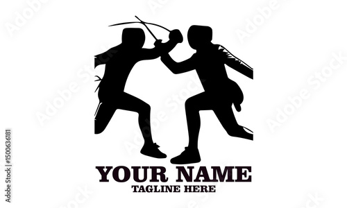 Two fencing sport duel competition line vector illustration, Two fencing sport duel competition logo design. Fencing sport logo vector design with white background