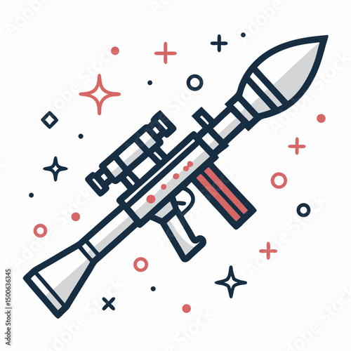 Create a bold, vector illustration of a futuristic RPG rocket launcher, emphasizing strong lines and sharp details.